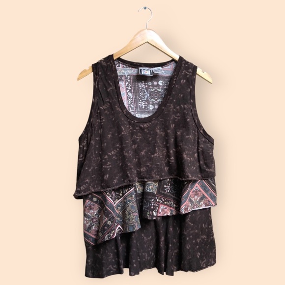 Vintage 90s Take Two Clothing Co. Ruffle Tiered Tank Top Patchwork Quilt Large - Picture 1 of 8